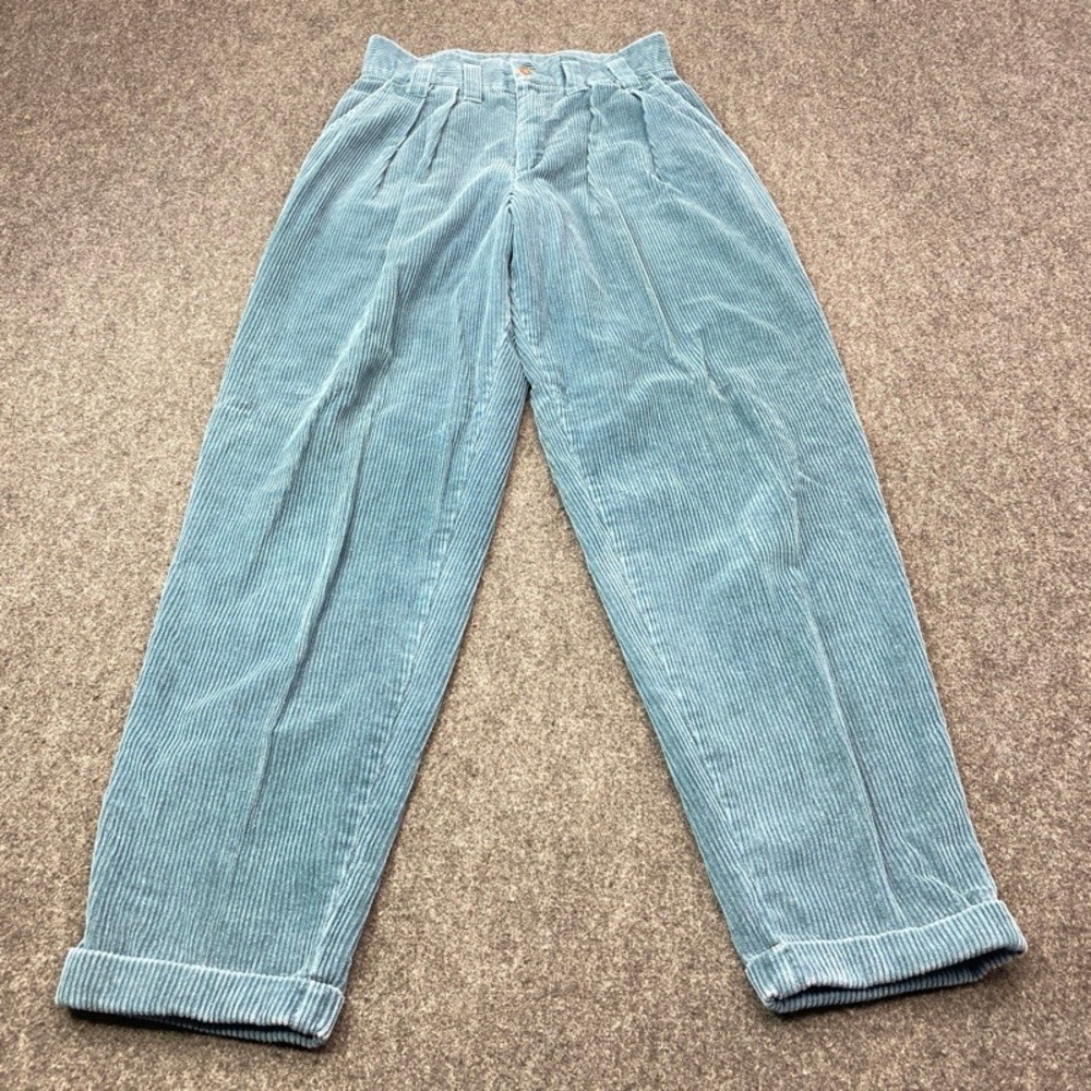 Palmettos Corduroy Pants Women Size 5 Blue Pleated High Rise Tapered USA Vintage